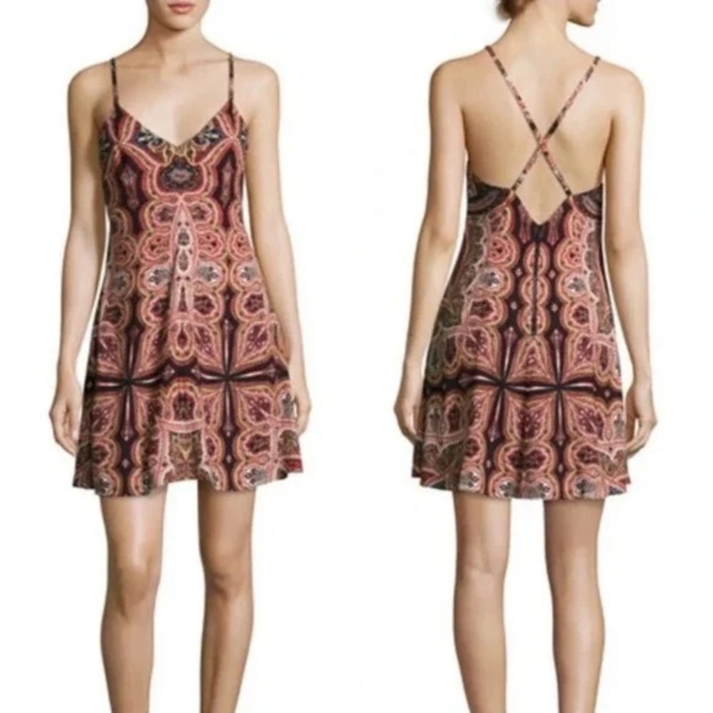 Alice + Olivia Alves Cross Back Flared Slip Mini Dress Black Size 8